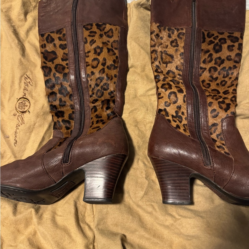 Born Brown Leopard Print Heeled Boots